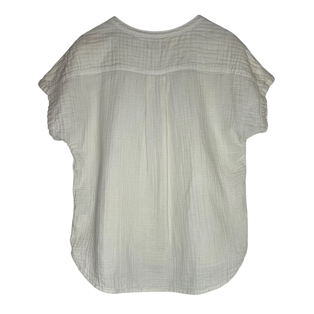 Quince 100% Organic Cotton Gauze Roll Sleeve Shirt in White Cream L Minimalist - Picture 3 of 10